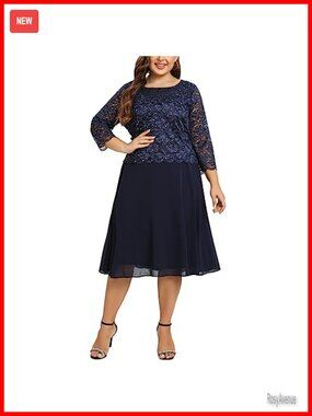 Plus Size Tea Length Sequin Lace Dress Formal Mother Wedding Party